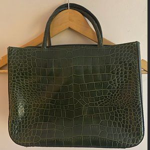 Vintage Saks Fifth Ave. Emerald Crocodile Embossed Calfskin Tote (Made in Italy)